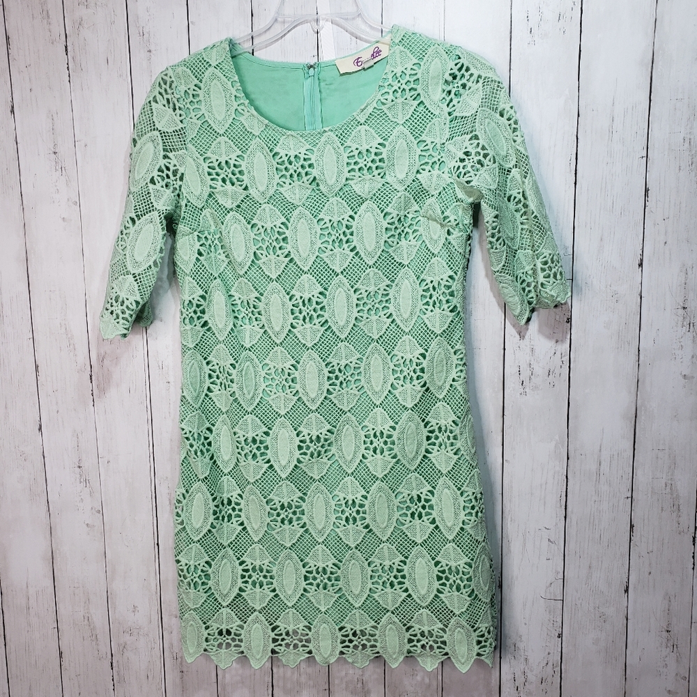 Anthropologie Emmelee Green Lace Sheath Dress